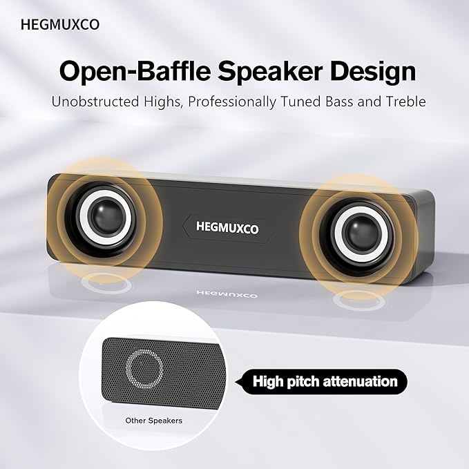 Compact PC Speakers for Desktop - 10W Wired Stereo Speaker with Volume Control Knob, USB Powered, 3.5mm Audio Input, Laptop Expertly Tuned Computer Soundbar with Deep Bass for Office, Home, and Gaming