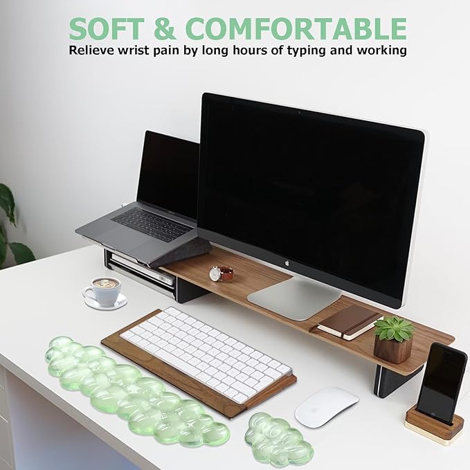 Gel Cloud Wrist Rest Keyboard, Cute Wrist Rest for Computer Keyboard, Ergonomic keyboard Wrist Rest and Soft Mouse Wrist Rest for Typing Pain Relief, Suitable for Office, Home, Computer, Gaming, Green