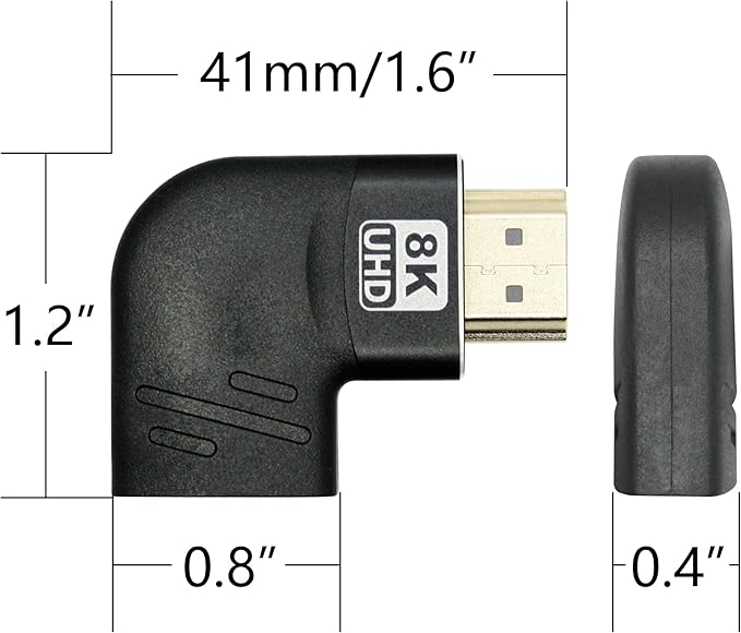 HDMI Male to HDMI Female Adapter 8K, Right Angle Gold Plated 90 Degree and 270 Degree, Supporting 8K@60Hz, 4K@120Hz, Suitable for Laptops, PC, Projectors, etc- 2Pcs