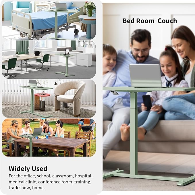 Mobile Standing Desk, Pneumatic Adjustable Rolling Desk(31.5 Inches), Portable Laptop Desk with 4 Lockable Wheels, Overbed Bedside Table Laptop Table for Couch, Home, Office, Green