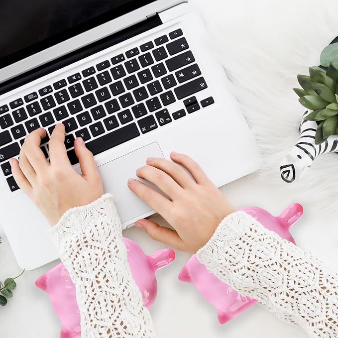 Gel Wrist Rest for Keyboard and Mouse Transparent Pink Cat Elbow Pad Cushion Ergonomic Cute Clear Cool Cat Mouse Wrist Pad Silicone Non-Slip Support for Computer Gaming Home Office Girl Hand Pillow