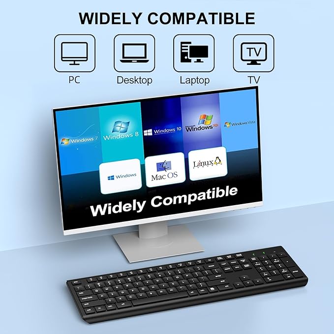 EDJO Wireless Keyboard, 2.4G Full-Sized Cordless USB Silent Computer Keyboard, Ergonomic Tilt Angle, Sleep Mode, Long Battery Life, for Windows, Mac OS Laptop/PC/Desktop/Notebook