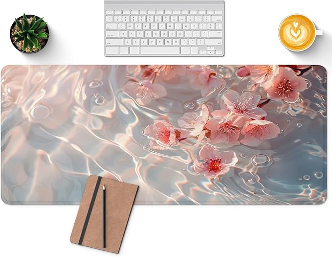 Large Computer Mouse Pad with Non-Slip Base for Desktop, Cute Gaming Mouse Mat with Stitched Edges, Long Extended Anime Mousepad for Laptop, 31.5 x 11.8 inches (Pink Cherry Blossoms)