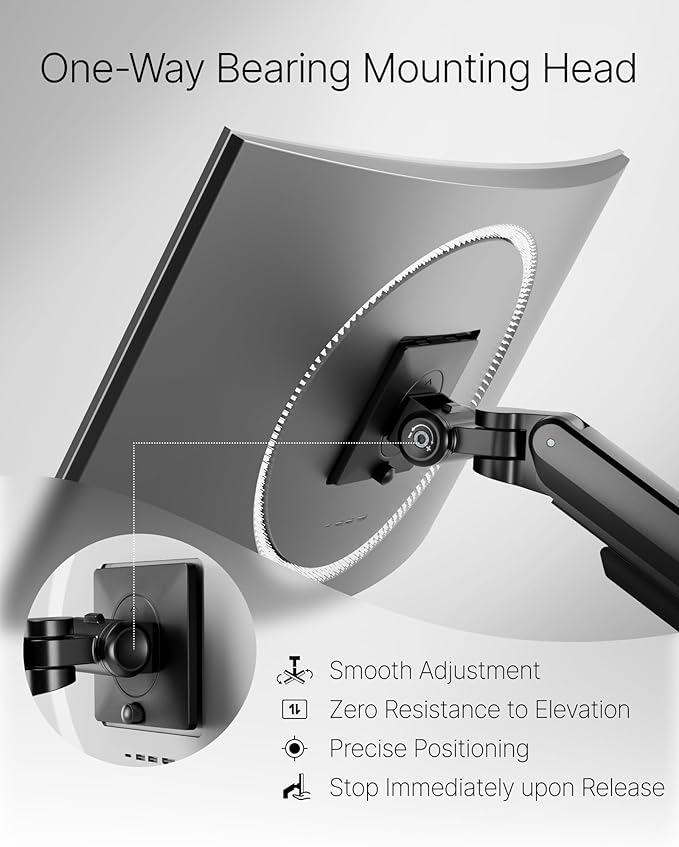 monTEK Deluxe Aluminum Monitor Arm with USB A/C for 17 to 40 Inch Curved Screens Fully Adjustable Single Monitor Arm with Clamp/Grommet, Quick Release Plate, Cable Management, VESA 75/100