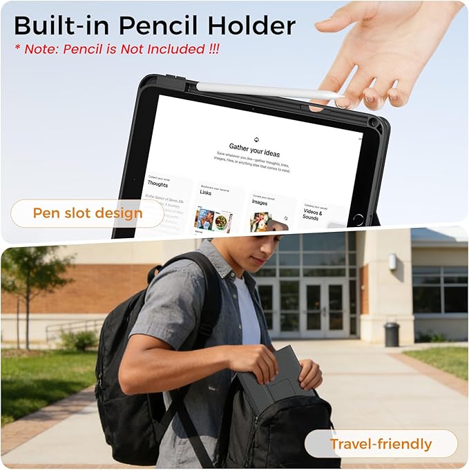 OYEEICE for iPad 9th Generation Case with Keyboard - Detachable Backlit Keyboard - Rotatable Cover with Pencil Holder for iPad 9th/8th/7th Gen, iPad Air 3rd Gen & iPad Pro 10.5" - Black