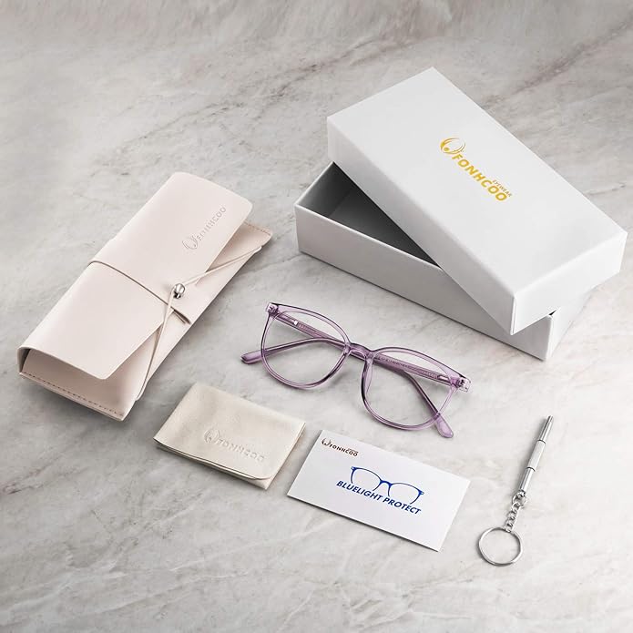 FONHCOO Blue Light Blocking Glasses Fashion Round TR90 Frame Transparent Eyewear Anti UV Computer Glasses for Women Men