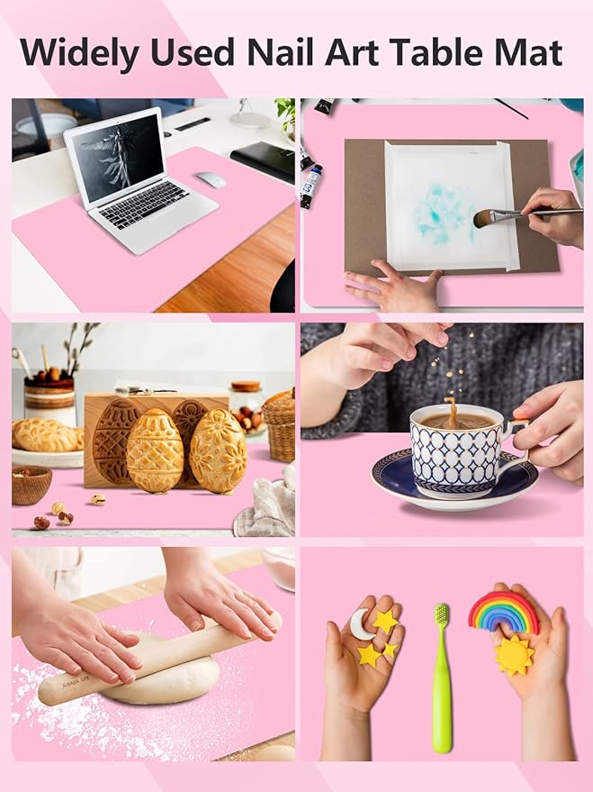 (MAT ONLY) Nail Art Table Mat, Nail Arm Rest Pad for Acrylic Nails, Soft Microfiber PU Leather Nail Mat for Table, Foldable Nail Hand Rest Pillow Manicure Pad, Acrylic Nail Desk Mat for Nail Cushion