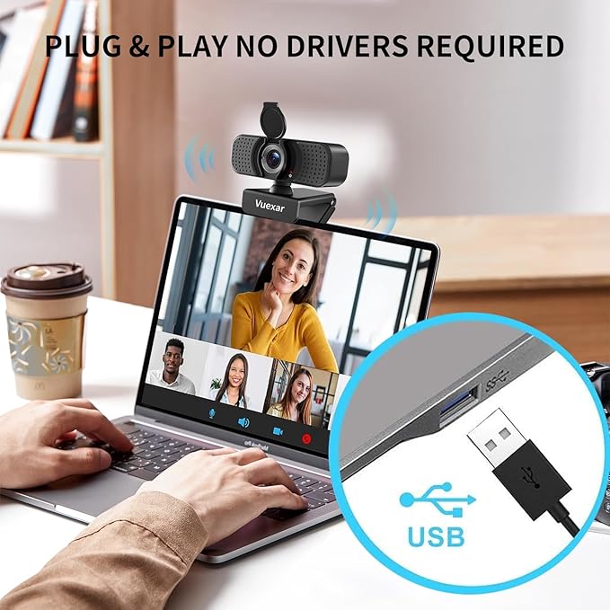 Full HD 1080P Webcam with Microphone, Noise-Canceling, Privacy Cover, Wide-Angle Lens, Auto Light Correction, Plug & Play USB Web Camera for Laptop, Desktop, PC, Mac, Zoom, Skype – Pro Series