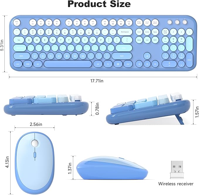 MOFII Wireless Keyboard and Mouse Combo - Blue-Gradient Full-Sized Plug and Play Colorful Computer Keyboards - 104 Keys Round Keycap USB 2.4G Cute Keyboard for Windows/Laptop/Mac/Desktop/PC