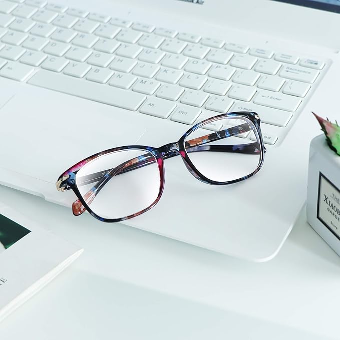 VisionGlobal 2 Pack Blue Light Blocking Glasses for Women Men, Stylish Square Frame(Pink+Floral)
