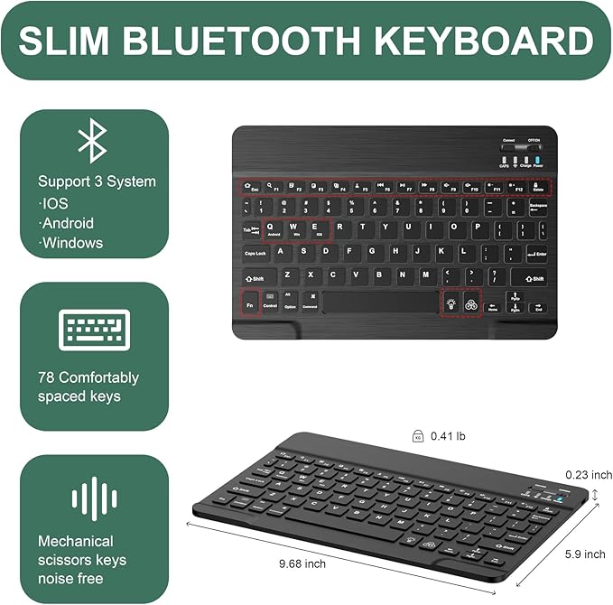 Soke for iPad (A16) 11th/10th Generation Case with Keyboard(2025/2022)-7 Color Backlight Wireless Detachable Folio Keyboard Cover with Built-in Pencil Holder for iPad 11/10.9 inch, Green Marble