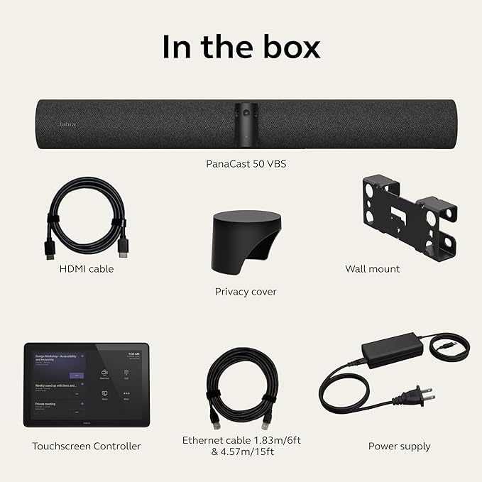 Jabra PanaCast 50 Video Bar System - All-in-one Meeting Room Solution, Audio bar, 180° Full-Room Webcam, Intelligent AI-Enabled Features, and PanaCast Control Touchscreen - MS Teams Certified - Black