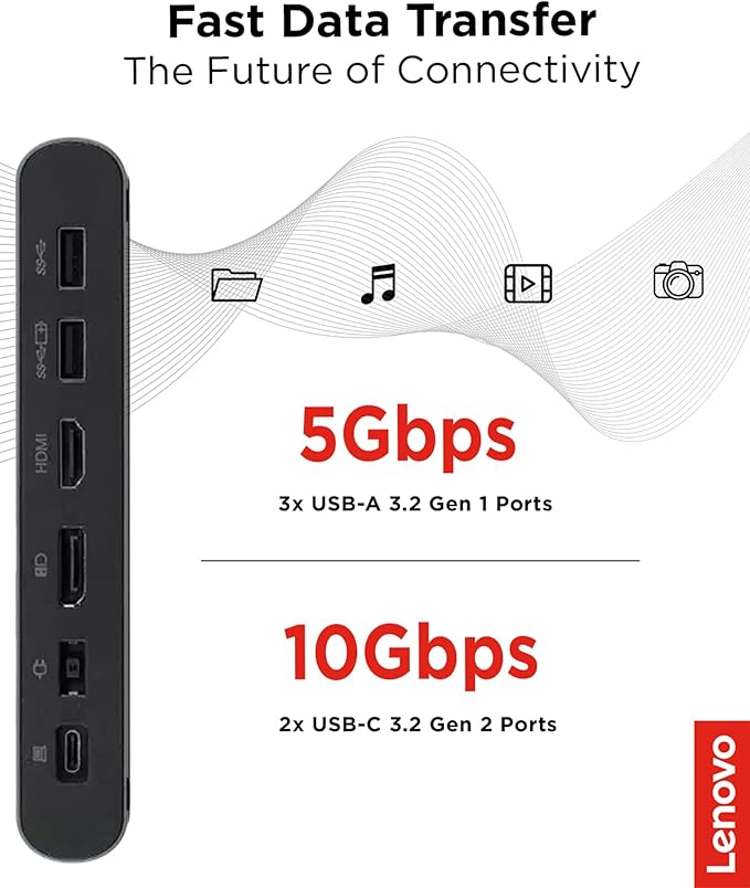 Lenovo Docking Station USB-C Universal Business Dock – Dual Display (1 DP 1.4 & 1 HDMI 2.0) – 65W Charging for Laptop (90W Power Adapter Included) – 3X USB-A & 2X USB-C Ports (Renewed)