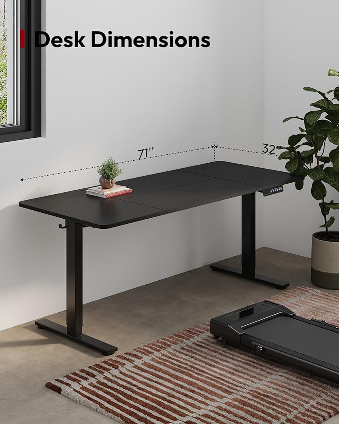 SANODESK Dual Motor Electric Standing Desk 71 x 32 Inches, Height Adjustable Sit Stand Desk with Large Splice Board for Home Office, Computer Workstation, Study & Gaming, Black Frame/Black Top
