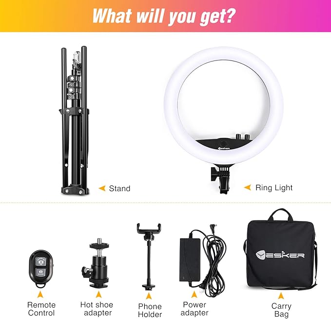 Ring Light with Tripod Stand, Yesker 14 Inch LED Ringlight Kit with Phone Holder Adjustable Color Temperature Circle Lighting, Led Photo Beauty Ring Lights for Camera for Vlog, Makeup, Video Shooting