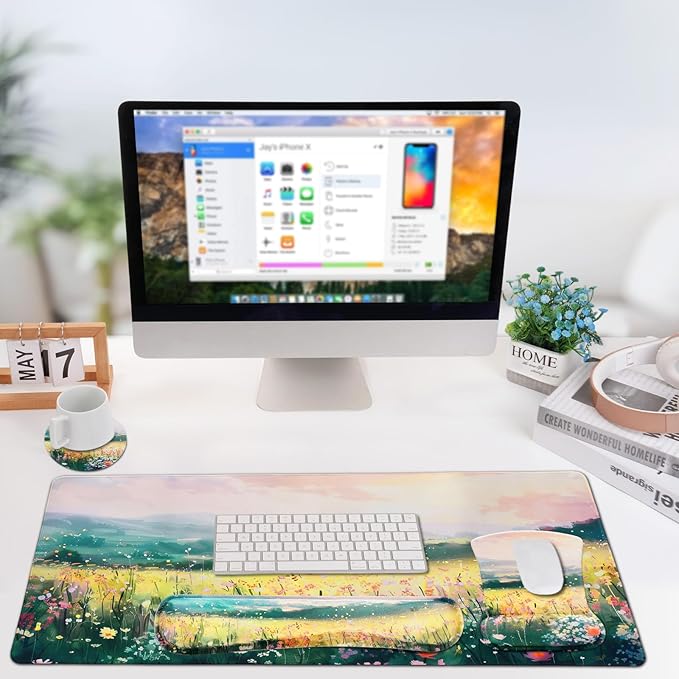 MEGREZ 4-in-1 Ergonomic Memory Foam Wrist Rest Set, Desk Pad, Mouse Pad with Wrist Rest, Keyboard Pad, Suitable for Office Workers, Programmers & Gamers–Relieve Typing & Gaming Fatigue, The Wild