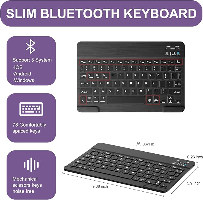 Soke for iPad (A16) 11th/10th Generation Case with Keyboard(2025/2022)-7 Color Backlight Wireless Detachable Folio Keyboard Cover with Built-in Pencil Holder for iPad 11/10.9 inch, Purple Marble