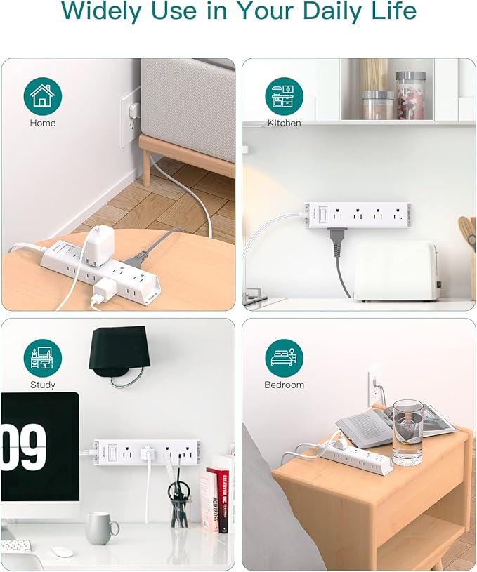 15FT Extension Cord - Surge Protector Power Strip, Addtam 12 Widely Multiple Outlets 3 Sides Outlet Extender, 900J, Wall Mount, Extra Long Flat Power Strip for Home Office College Dorm Room Essentials