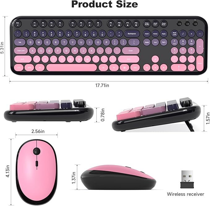 MOFII Wireless Keyboard and Mouse Combo - Rose-Pink Gradient Full-Sized Plug and Play Colorful Computer Keyboards - 104 Keys Round Keycap USB 2.4G Cute Keyboard for Windows/Laptop/Mac/Desktop/PC