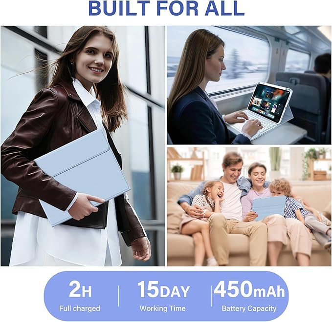 for iPad A16 11th 10th Case with Keyboard: Backlit Keyboard Case with Trackpad & Pencil Holder, Magnetic Detachable for Students Daily Learning & Note-Taking, Frost White
