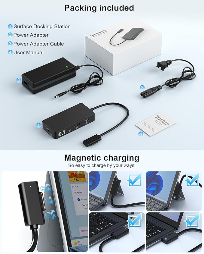 New for Surface Dock (DP+HDMI+USB-C Triple Display) with 120W Power Supply, 12-in-1 Surface Docking Station for Microsoft Surface Pro (12/11/10/9/8/X/7/6/5), Surface Laptop, Surface Go, Surface Book