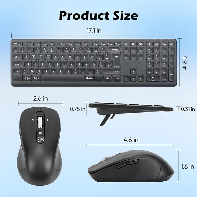 M9300 Wireless Keyboard and Mouse, 2.4G USB Receiver and Dual Bluetooth, Multi Device Keyboard Mouse Combo for Computer, Laptop, iPad, ChromeBook (Original Language, English)