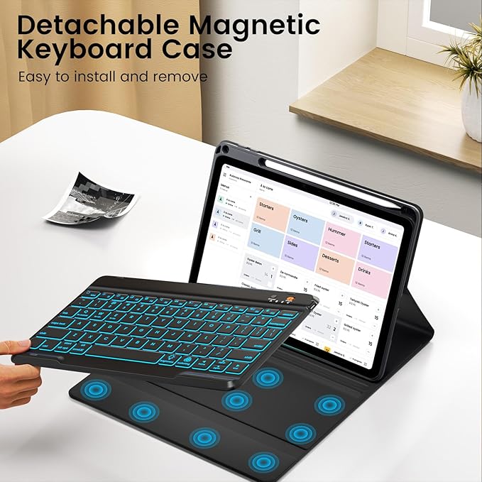 OYEEICE for iPad 11th 10th Generation Case with Keyboard - Upgraded 360 Magnetic Detachable Cover with Backlit Keyboard, Pencil Holder for iPad 11-inch A16 2025 10th Gen 10.9 inch - Black