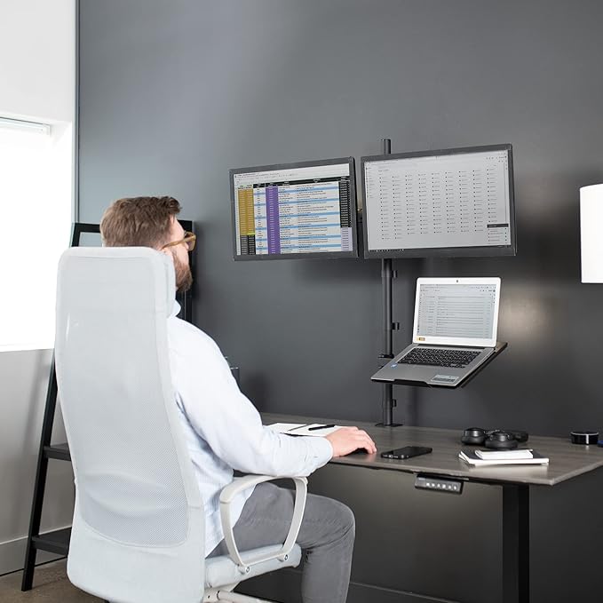 VIVO Laptop and Dual 13 to 27 inch LCD Monitor Stand up Desk Mount, Extra Tall Adjustable Stand, Fits Laptops up to 17 inches, Black, STAND-V012L