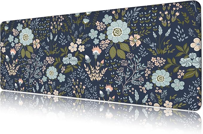 Gaming Mouse Pad, Large 31.5 x 11.8 inches Mousepad, Long Keyboard Pad, Cute Mouse Mat for Computer with Stitched Edges and Non-Slip Base (Black Flowers)
