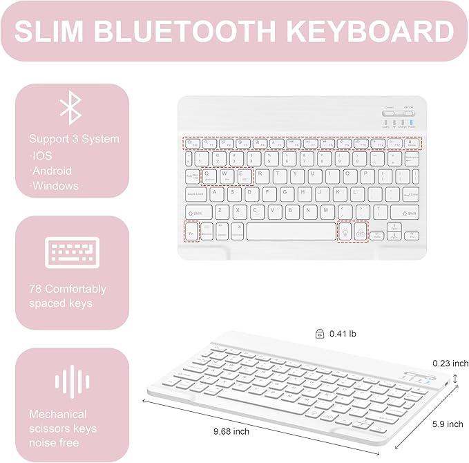 Soke for iPad (A16) 11th/10th Generation Case with Keyboard(2025/2022)-7 Color Backlight Wireless Detachable Folio Keyboard Cover with Built-in Pencil Holder for iPad 11/10.9 inch, Dreamy Marble
