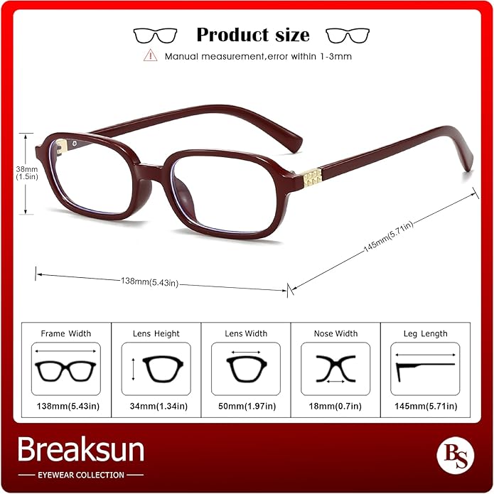 Retro Rectangle Glasses for Women Men Small Square Blue Light Blocking Glasses Vintage Eyeglasses