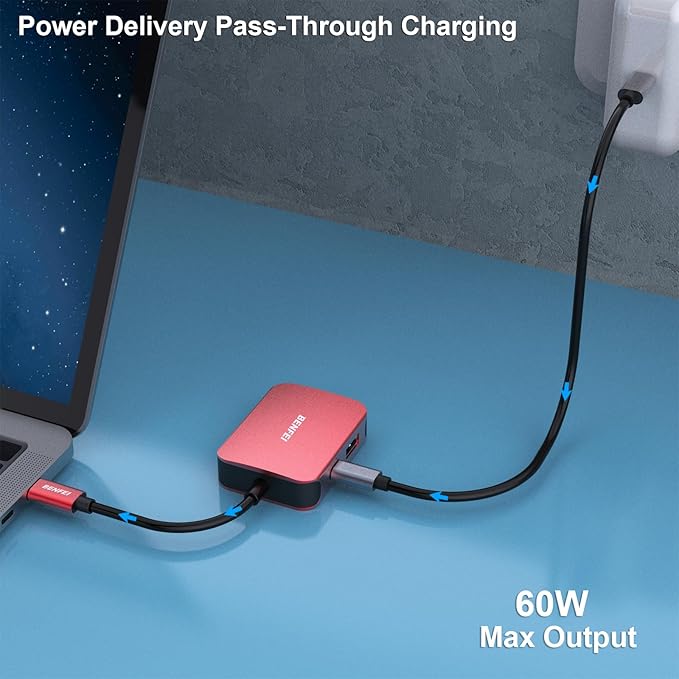 BENFEI USB C HUB 4-in-1, USB Type-C to HDMI VGA Adapter, USB C to USB Adapter, USB Type-C Power Delivery, Compatible with iPhone 15 Pro/Max, MacBook Pro/Air 2023, iPad Pro, iMac, S23, XPS 17