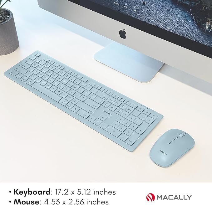 Macally Wireless Keyboard and Mouse Combo for Mac mini/Pro, iMac, MacBook, iPad, iPhone - Compatible Bluetooth Apple Keyboard and Mouse Combo (Multi Device, Rechargeable, Emoji Keys)