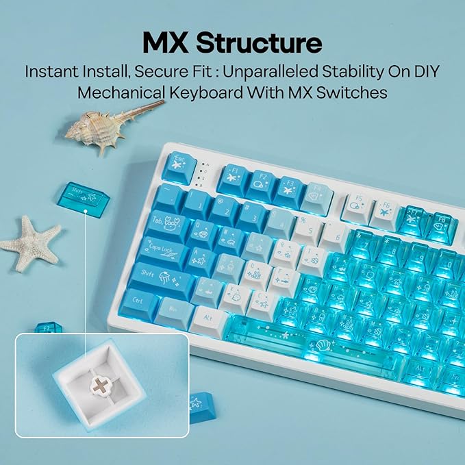 EPOMAKER DuoChrome Keycaps Set, 150 Keys, Cherry Profile, Shine Through, PBT+PC, Dye-sub, 65%/75%/TKL/96%/Full Size, Custom Keyboard Keycaps Set for Mechanical Gaming Keyboard (Blue)