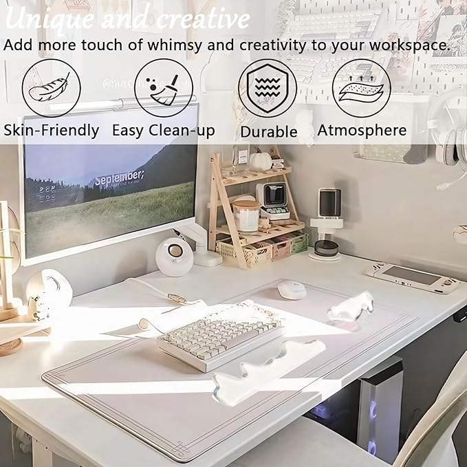 Gel Keyboard and Mouse Wrist Rest Set Abstract Clear Keyboard Wrist Rest Transparent Ergonomic Cute Minimalist Mountain Silicone Non-Slip Mouse Wrist Pad Support for Computer Gaming Home Office