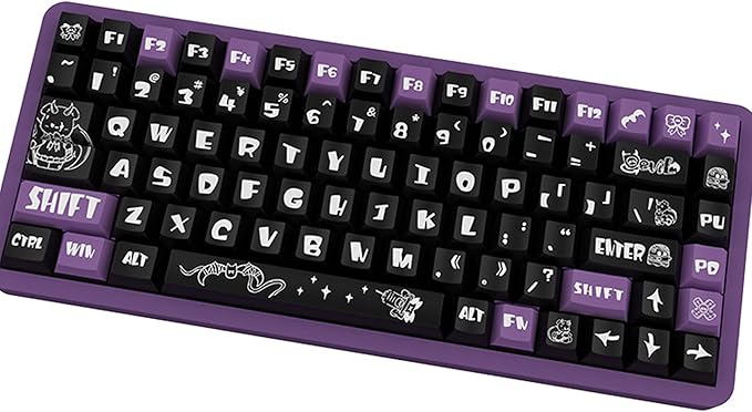 PBT Keycaps, 138 Keys Dark Little Devil Theme OEM Height Keycaps Dye-Sublimation Set for 61/64/68/84/87/100/104/108 Cherry MX Mechanical Keyboard