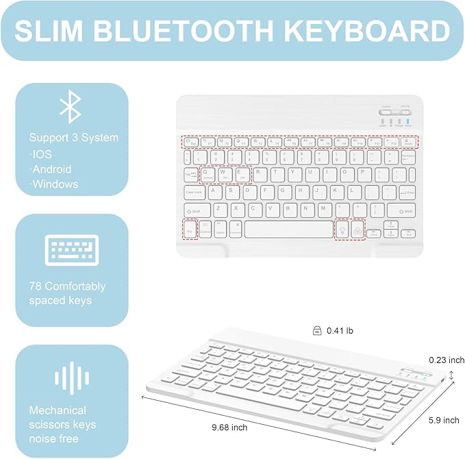 Soke for iPad (A16) 11th/10th Generation Case with Keyboard(2025/2022)-7 Color Backlight Wireless Detachable Folio Keyboard Cover with Built-in Pencil Holder for iPad 11/10.9 inch, Ice Blue