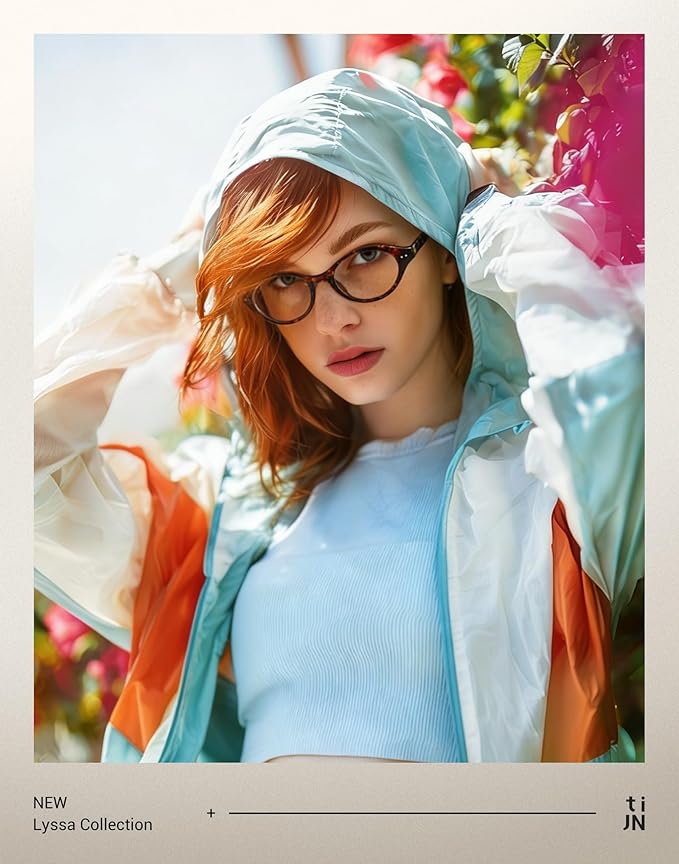 TIJN Lyssa Blue Light Glasses for Women Men,Retro 90s Oval Cat Eye Frame Eyeglasses,Lightweight TR90 Computer Gaming Eyewear