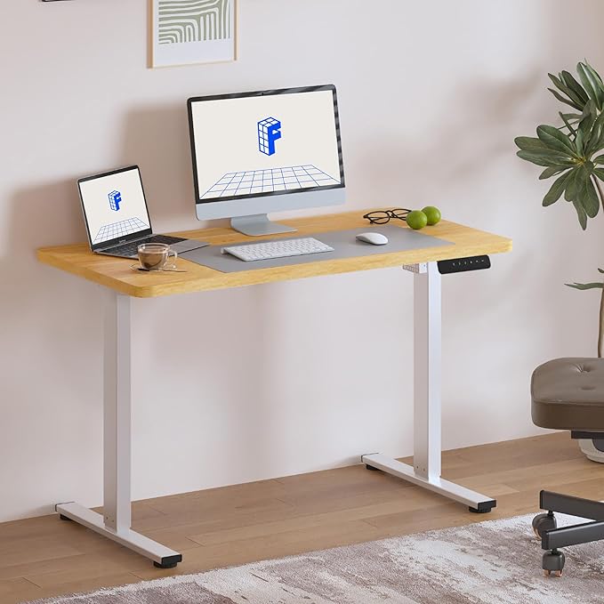 FLEXISPOT Standing Desk, 40" x 24" One-Piece Desktop, Height Adjustable Computer Desk for Home Office, White Frame & Maple Top (One Package)