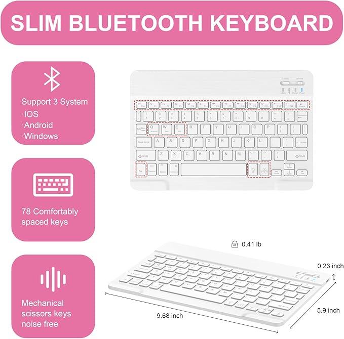 Soke for iPad (A16) 11th/10th Generation Case with Keyboard(2025/2022)-7 Color Backlight Wireless Detachable Folio Keyboard Cover with Built-in Pencil Holder for iPad 11/10.9 inch, HotPink Marble