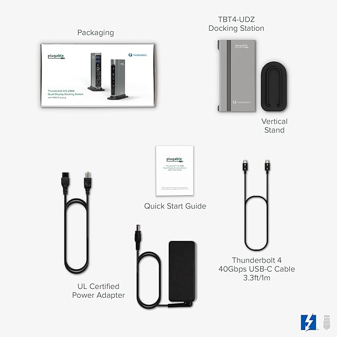 Plugable 16-in-1 Thunderbolt 4 Dock – Dual 4K Monitors for M4/M5 MacBook Air/Pro, 100W Charging, 2X HDMI, 2X DisplayPort, 2.5G Ethernet, 7X USB, MicroSD/SD Card Reader, Windows & USB4 Compatible
