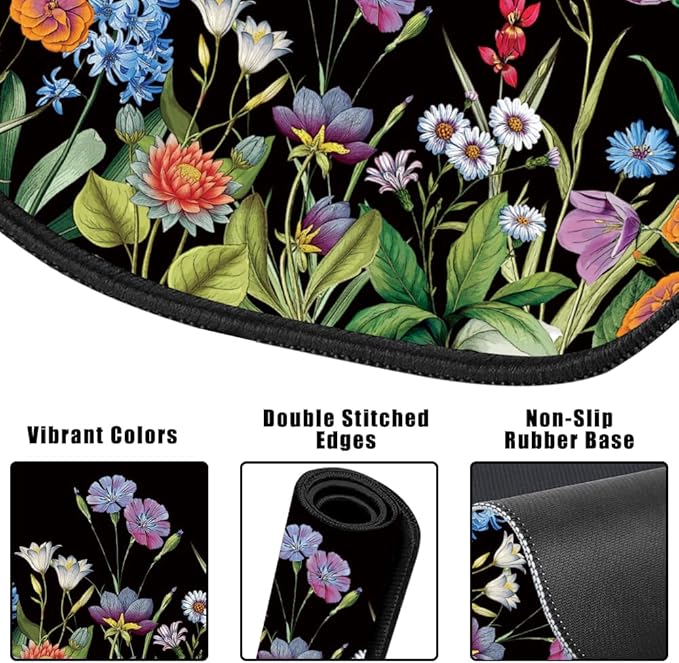 4 in 1 Large Keyboard Mouse Pad Set, Ergonomic Keyboard Wrist Rest Pad, Wrist Support Mousepad Set, Cup Coaster, Extended Desk Mat for Home Game Women Office Desk Decor Accessories(Floral)
