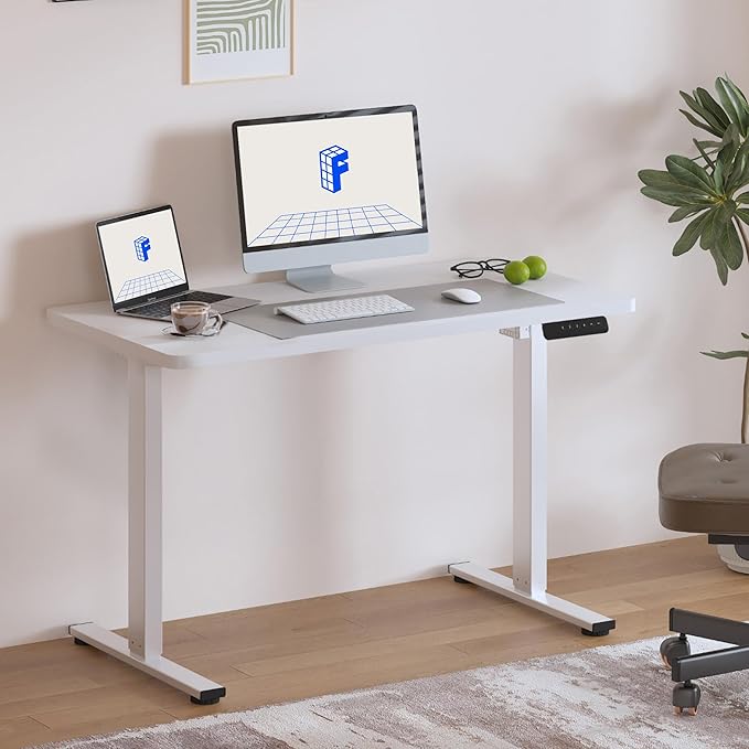 FLEXISPOT Standing Desk, 40" x 24" One-Piece Desktop, Height Adjustable Computer Desk for Home Office, White Frame & White Top (One Package)