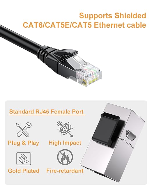 20 Pack Cat 6 Shielded Keystone Coupler, Cat6 Keystone Jacks Female to Female RJ45 Coupler, Ethernet Wall Plate Inline Keystone Coupler for Cat6, Cat5e, Cat5 Cabling Silver
