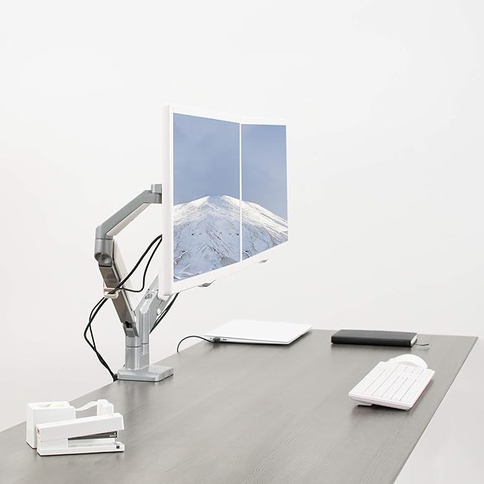VIVO Space Saving Dual 17 to 32 inch Pneumatic Spring Arms, Aluminum Clamp-on Desk Mount Stand, Fits 2 Monitor Screens with Max VESA 100x100, Silver, STAND-V200A