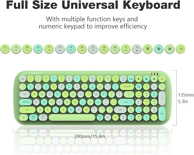 KNOWSQT Bluetooth Keyboard - Green Colorful Multi Device Wireless Typewriter Keyboards - Round Keycaps 100 Keys Cute Keyboard for Windows, Laptop, PC, Tablet, iPad, iPhone, Chrome