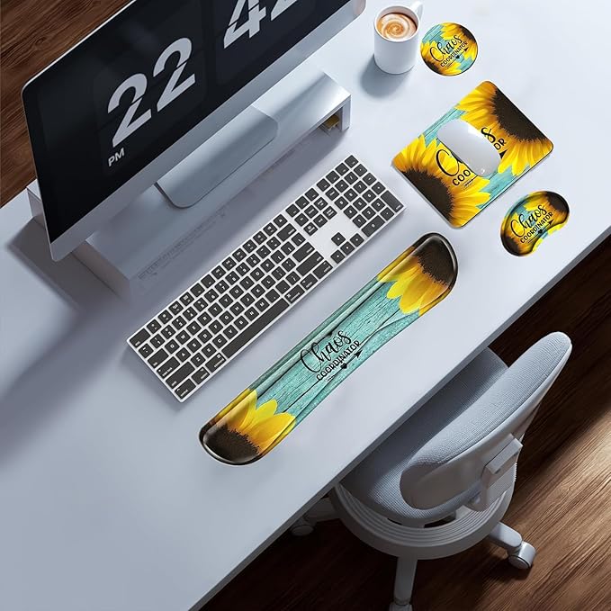 Chaos Coordinator Mouse Pad and Keyboard with Wrist Support Chaos Mousepad Memory Foam Wrist Rest for Keyboard and Mouse Mat Cushion 4 in 1 Mouse Mat with Coaster
