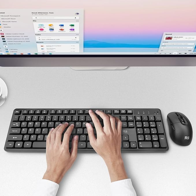 Wireless Keyboard and Mouse,Rii RK209 2.4G Full-Sized Quiet Wireless Ergonomic Keyboard,Quiet Typing and Clicking,Adjustable 5000 DPI Mouse for PC, for Windows,Mac