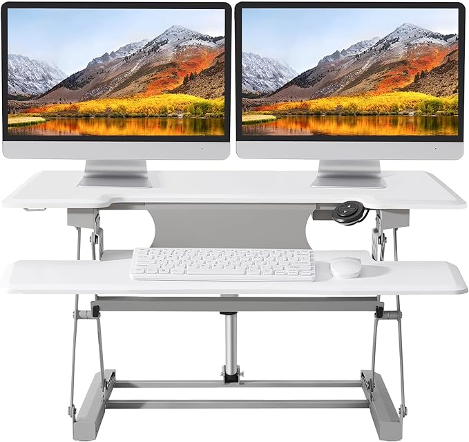 40 Inch Standing Desk Converter, 12-Position Adjustable Height Computer Desk Converter, Ergonomic for Use in Home Offices and Computer Workstations,White