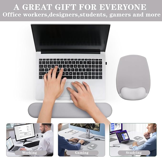 Wrist Rest for Keyboard and Mouse, Ergonomic Gel Computer Keyboard Wrist Rest with Memory Foam, Keyboard Wrist Support Pad for Long Hours of Work, Gaming, Studying-Relieve Wrist Pain (GD-Light Grey)